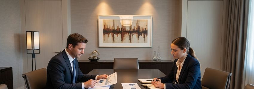 Westin Hotel franchise owner reviewing financing options with a business lender
