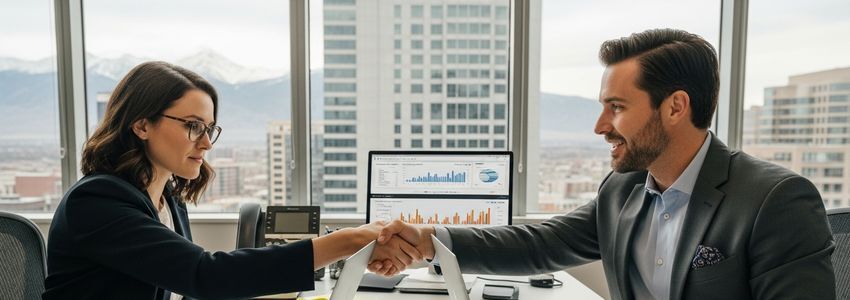 Small business owner reviewing financing options in Westminster Colorado office