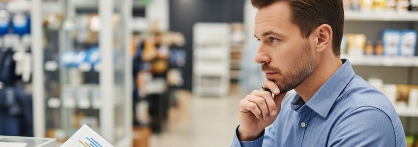 Small business owner reviewing MCA offer at desk