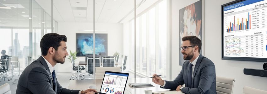 Business owner reviewing working capital loan decision with advisor