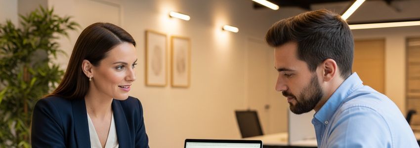 Business advisor and entrepreneur reviewing financing options and growth strategy at conference table
