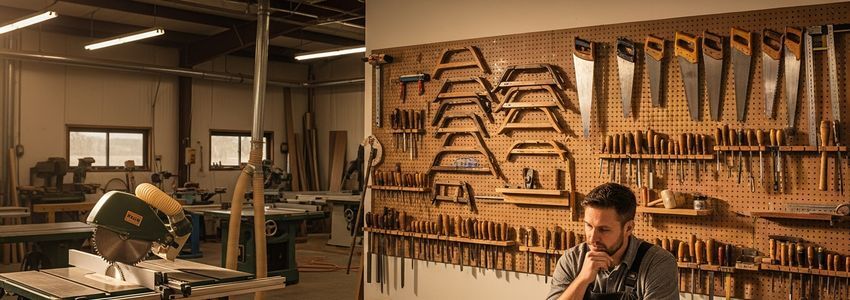 Professional woodworker reviewing equipment financing options in a well-equipped woodworking studio