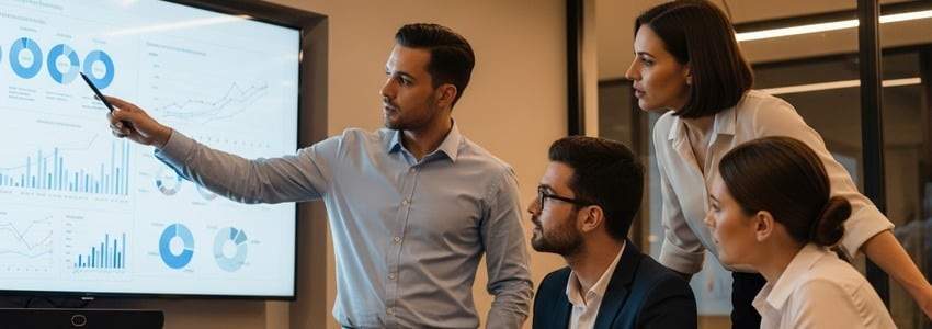 Business team reviewing working capital metrics in a professional meeting