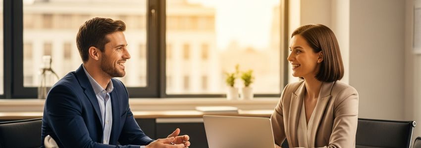 Small business owner and financial advisor reviewing working capital loan options at a conference table