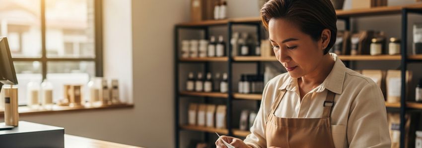 Small business owner reviewing financial documents to manage working capital