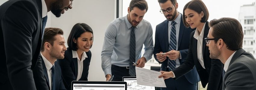 Business owner reviewing working capital loan documents in a modern office setting