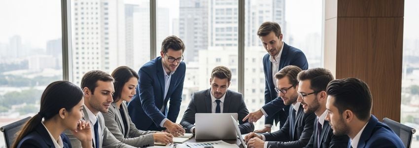 Business professionals collaborating on working capital strategy in a modern office