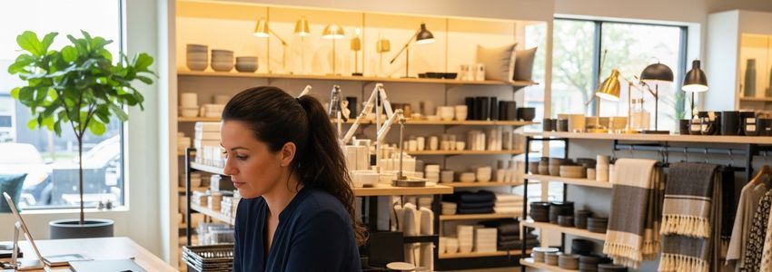 Retail store owner reviewing seasonal inventory and financing options for working capital loans