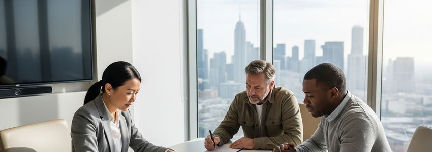 Business professionals from different industries reviewing working capital financial reports together