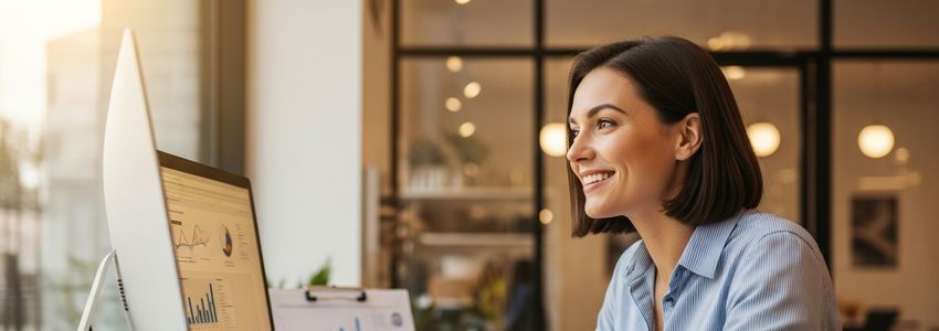 Small business owner working at a computer reviewing financing options for zero-down business loans
