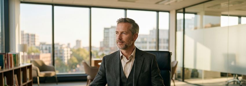 Small business owner in a modern office considering financing options after a cyber insurance premium increase