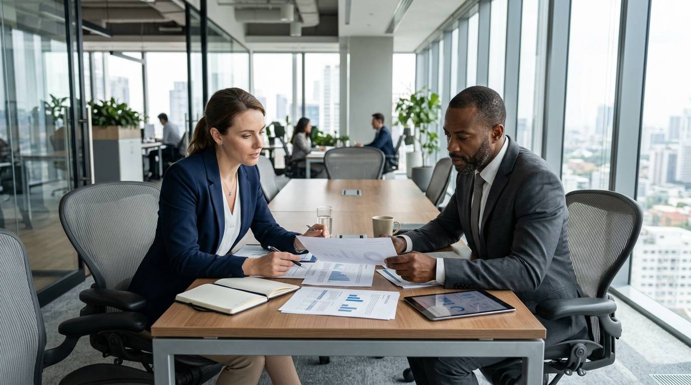 Accounting firm owner meeting with a Crestmont Capital lending advisor to review business financing options