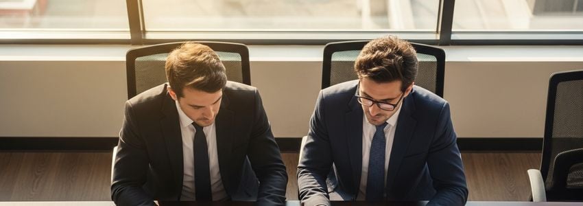 Business professionals reviewing franchise loan documents and financial projections at a conference table