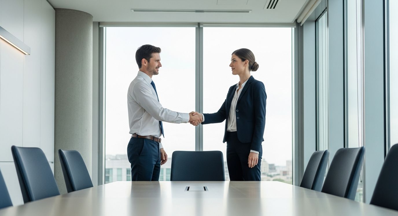Arkansas small business owner reviewing financing options with a lending advisor at a professional office in Little Rock