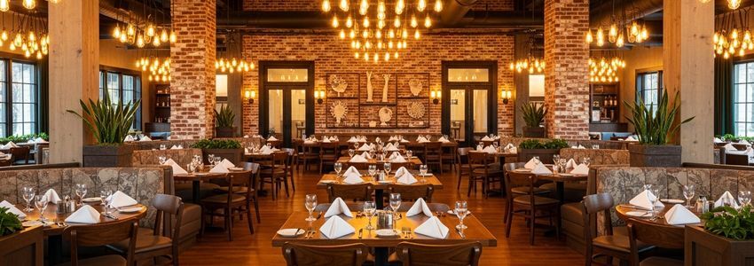 A restaurant interior representing the vibrant small business community in Birmingham, Alabama - prime candidates for small business loans