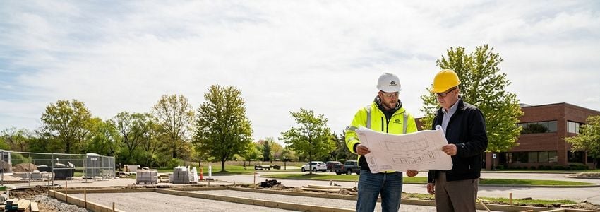 Contractor grading and preparing the base for a commercial bocce ball court installation
