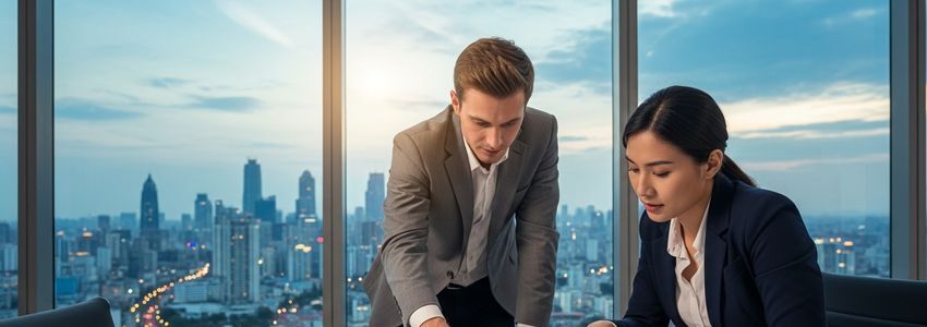 Business professionals reviewing credit monitoring reports