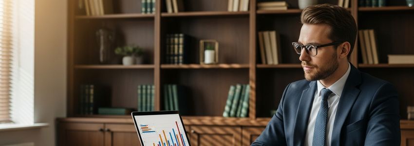 Business professional reviewing financial charts and data in a modern office - business financing glossary reference