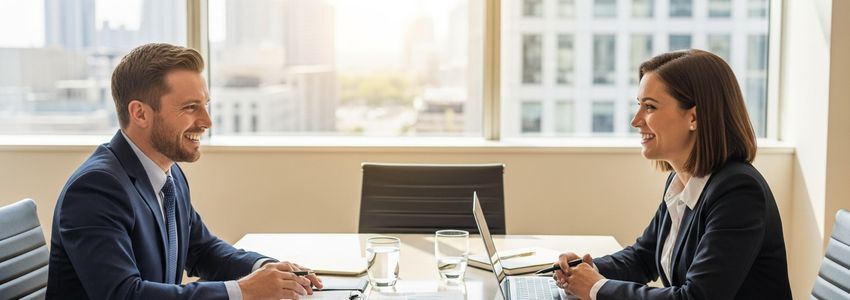 Business professionals discussing loan terms and grace period options in a modern office setting