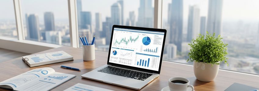 Business professionals reviewing credit reports and financial documents in a modern office
