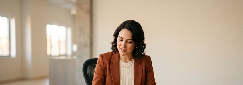 Small business owner reviewing equipment financing paperwork at a desk
