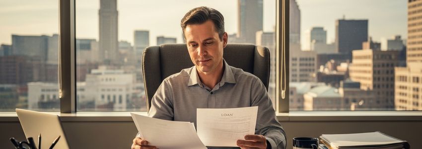 Small business owner in Cleveland Ohio reviewing loan documents for business financing