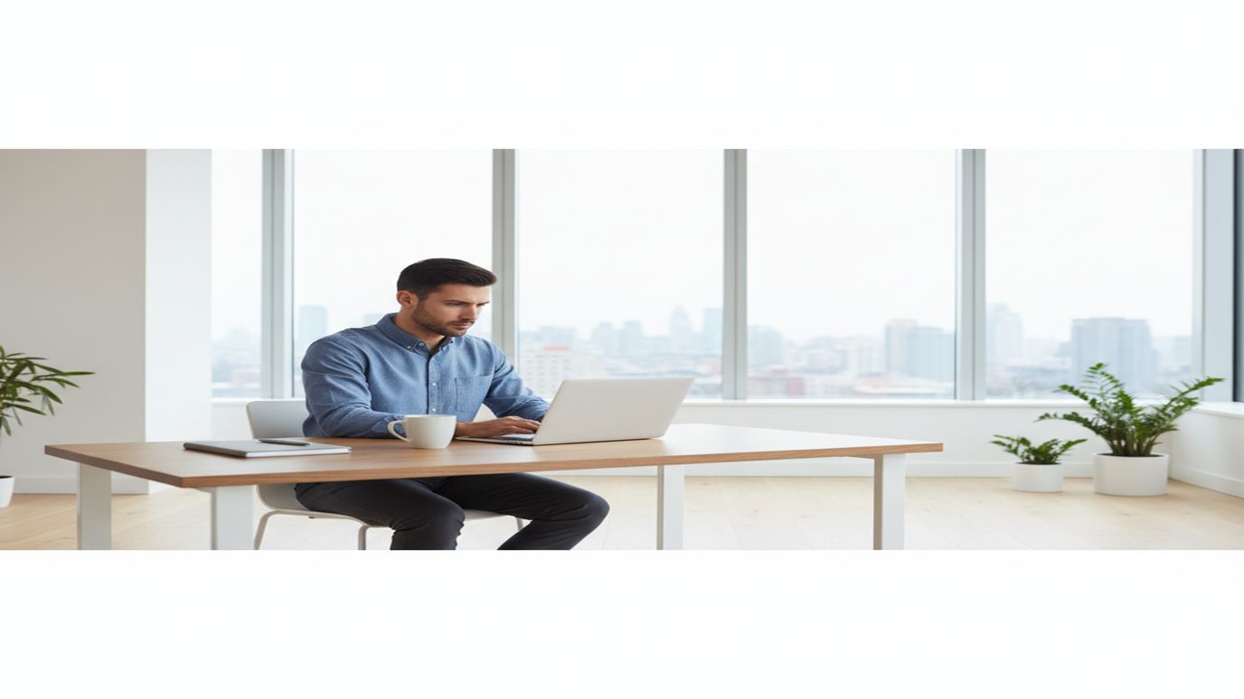 Business owner reviewing commercial truck financing options at a modern office desk