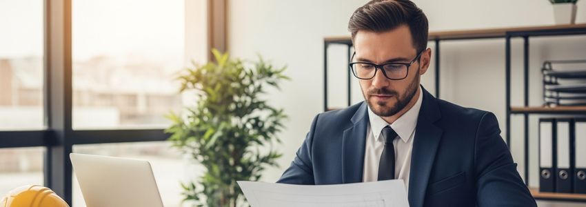 Construction business owner reviewing financing documents for contractor loans