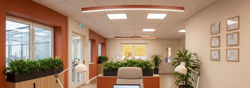 Childcare center administrative office with financing documents and business planning materials on desk