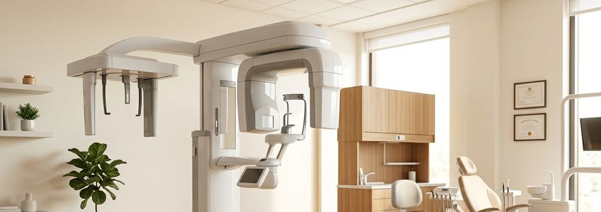 Dental professional reviewing digital imaging scans on a monitor in a modern dental practice