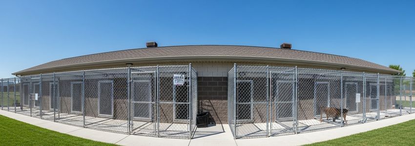 Professional dog kennel facility with outdoor runs and boarding areas
