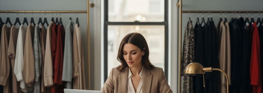Fashion boutique owner reviewing financing options at a stylish retail office