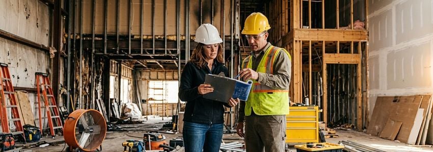 Small business owner reviewing recovery financing paperwork at an office desk