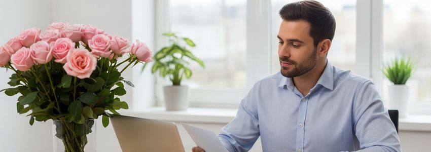 Florist business owner reviewing loan documents for flower shop financing