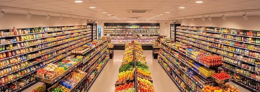 Grocery store owner reviewing financing options for their supermarket business
