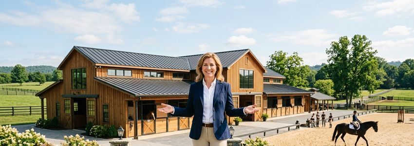 Equestrian center owner reviewing financing options for their horse boarding business