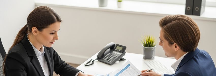 Business owner and financial advisor reviewing business valuation documents for a loan application