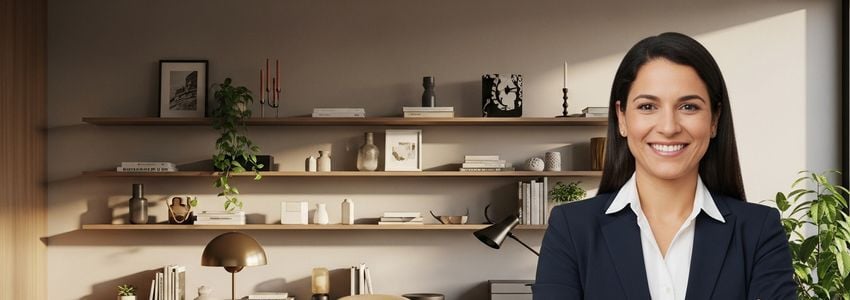 Business owner reviewing loan documents at a professional office desk
