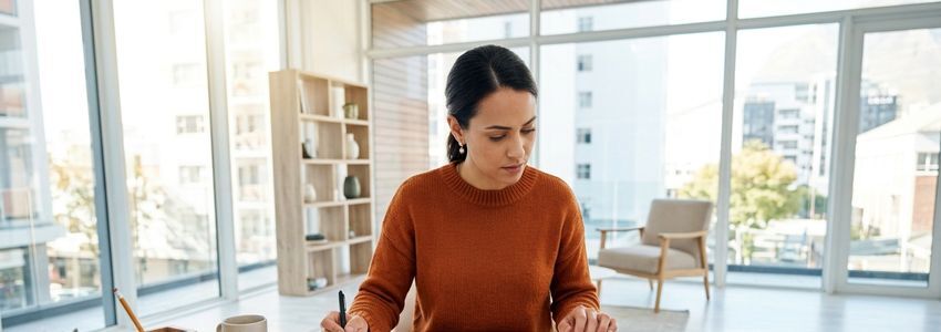 Small business owner reviewing recovery financing paperwork at an office desk