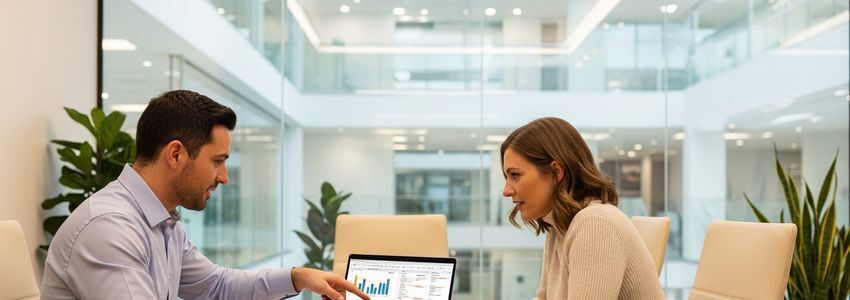 Healthcare business owner reviewing financing options at a modern medical office