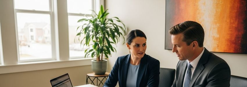 Business professionals reviewing investment club loan documents at a desk