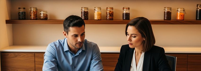 Business professionals reviewing financing options for a jam and jelly company