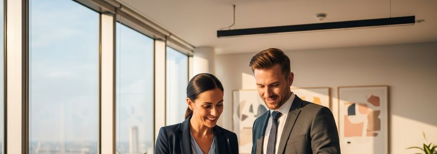 LGBTQ business owner reviewing financing options in a modern office