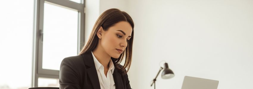 Business owner at desk reviewing financial data on laptop to manage line of credit expenses