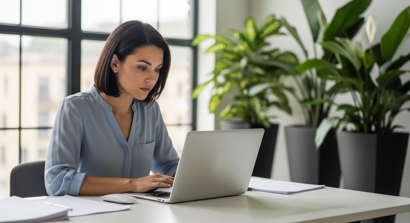 Business owner reviewing documents on laptop for no doc business loan application