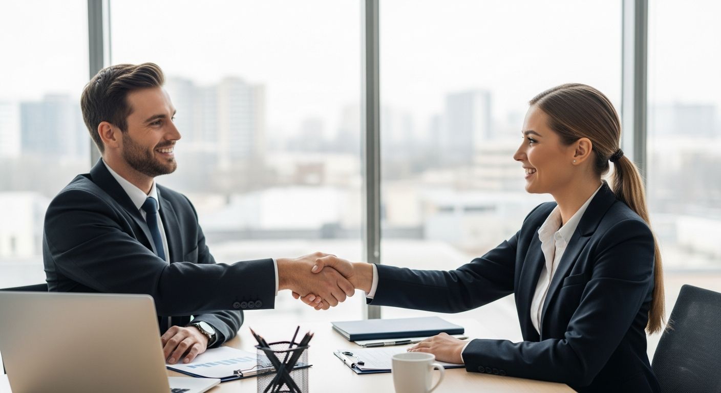 Ohio small business owner reviewing financing options with a financial advisor in a modern office