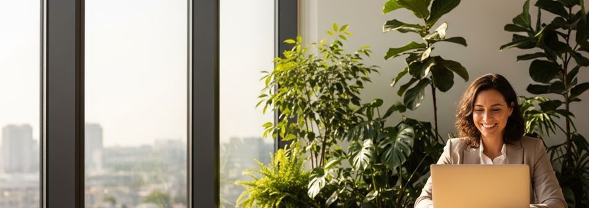 Small business owner working on payroll management at a modern office