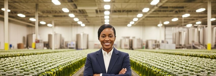 Pickle company business owner standing confidently in a commercial pickle manufacturing facility