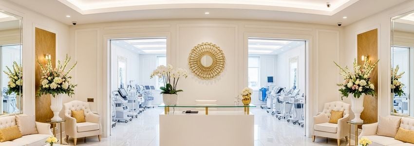 plastic surgeon reviewing business financing documents at a modern medical office