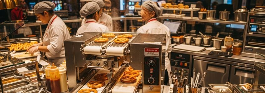 Commercial pretzel machine in operation at a food service business - pretzel machine financing guide